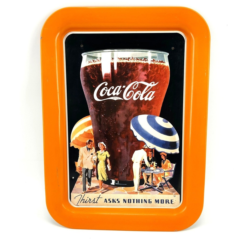 Coca Cola Metal Serving Tray Thirst Asks Nothing More Orange 1992 Vintage Style